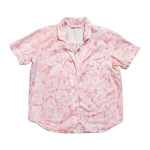 Victoria's Secret Large Pink Paisley Pajama Top Shirt Pocket Short Sleeve